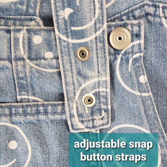 The Childrens Place Denim Overall Short Size 14 (XL) Blue Happy Face 100% Cotton - Picture 3 of 9
